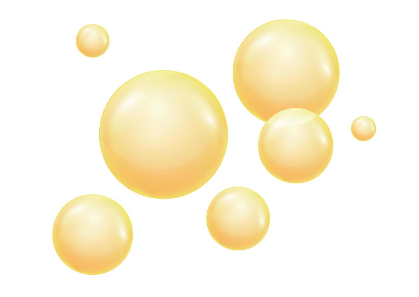gotas de aceite doradas y amarillas, ilustración vectorial de burbujas sobre fondo transparente. fondo de burbujas de aceite y agua. vector