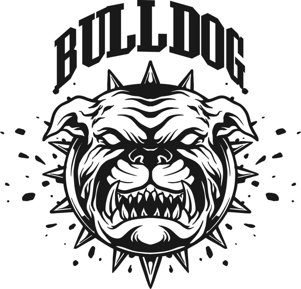 Bulldog word hand lettering vintage logo mascot monochrome vector