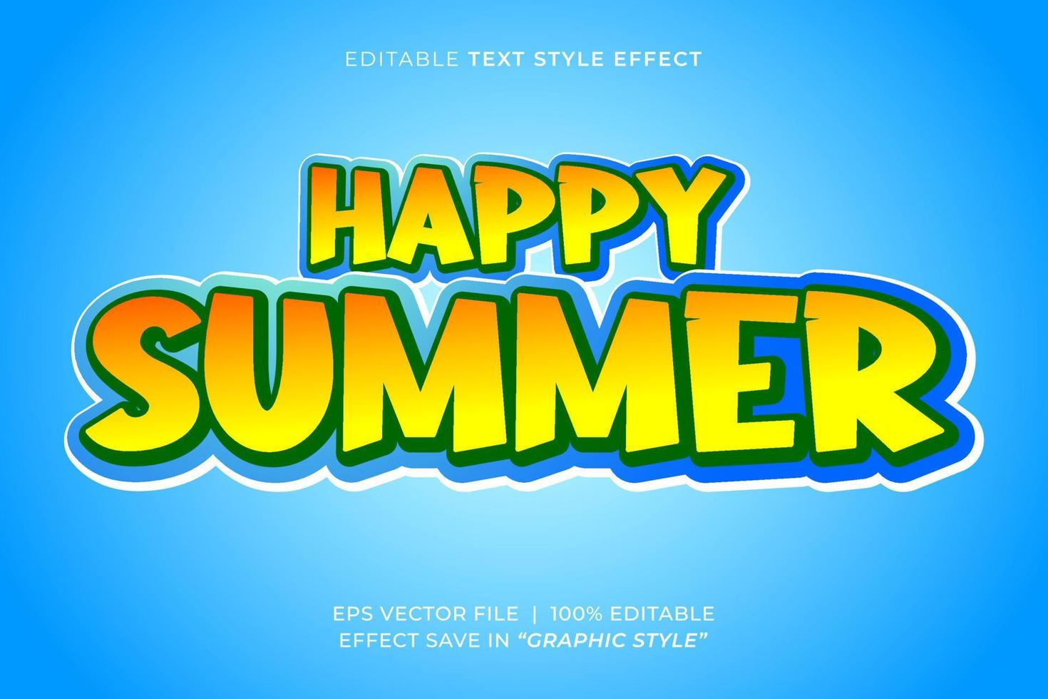 efecto de texto editable feliz verano vector