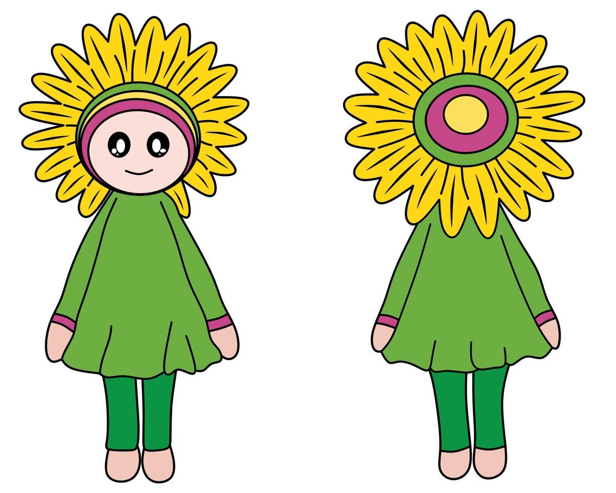 muñeca de flores para colorear libro vector