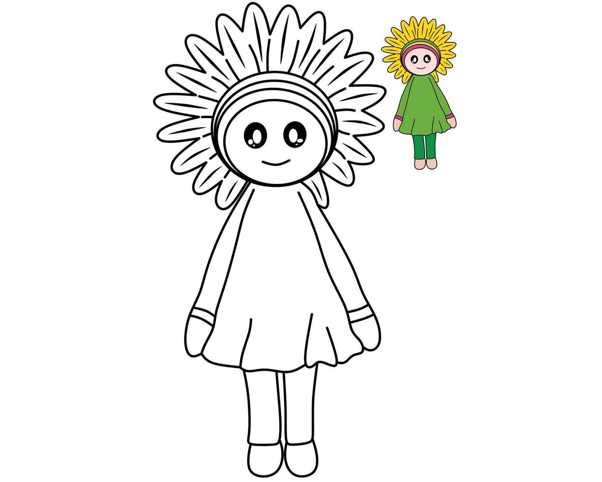 muñeca de flores para colorear libro vector