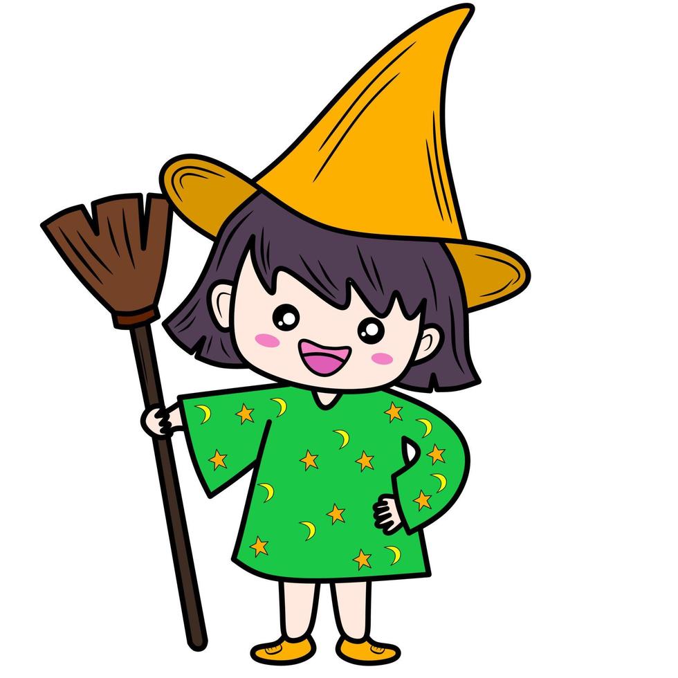 little witch vector drawing for coloring book