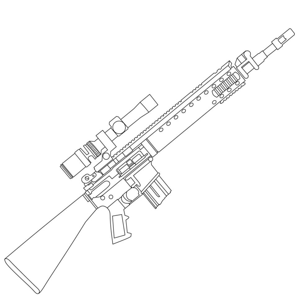 Long-barreled gun line art vector
