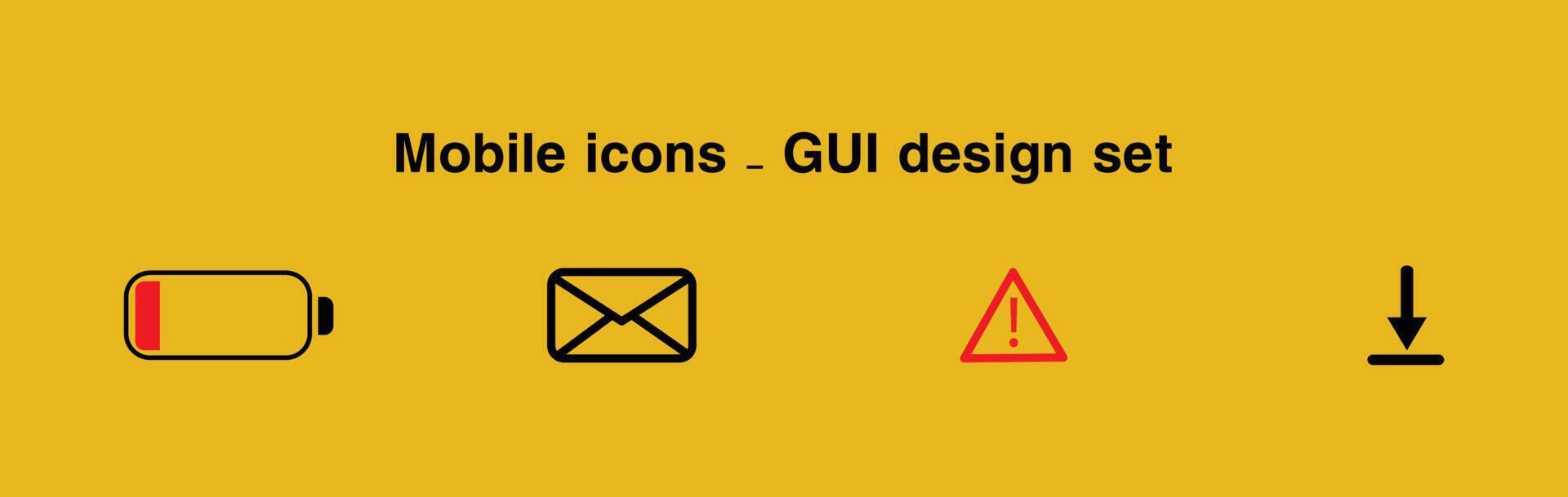 mobile icons GUI design set status bar icons battery life icons. Status bar icon set