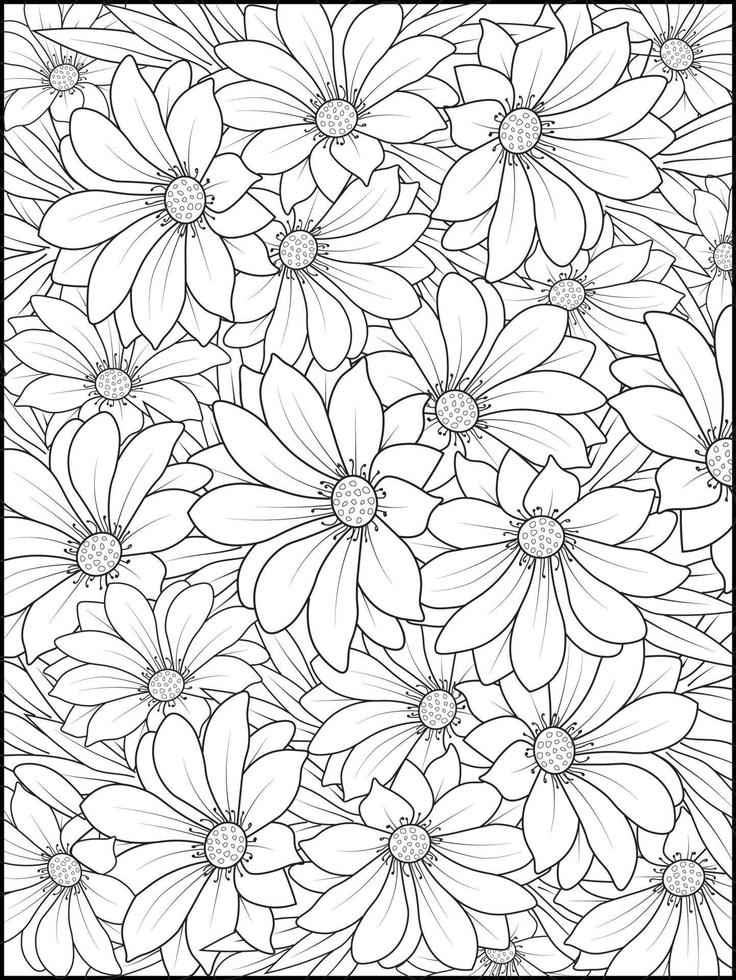 flor de margarita hermosa ilustración de patrón floral botánico para colorear libro o página, dibujo de flor de margarita, ramo de flores dibujado a mano aislado en fondo blanco vector