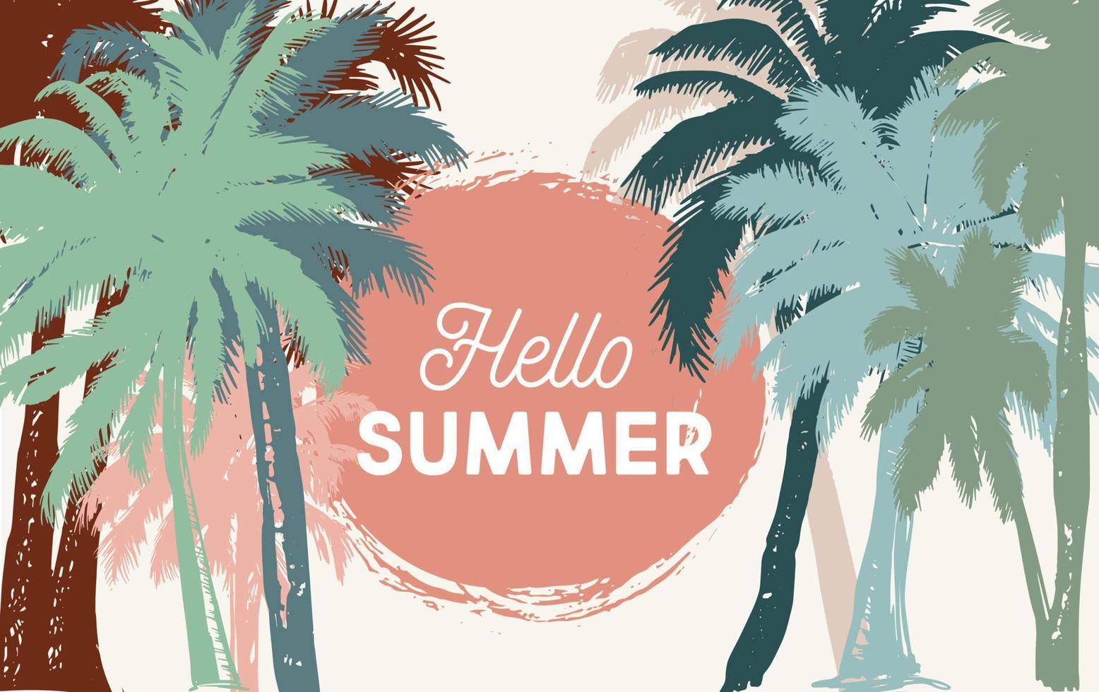 Hello Summer, Palm hand drawn illustrations, vector. vector