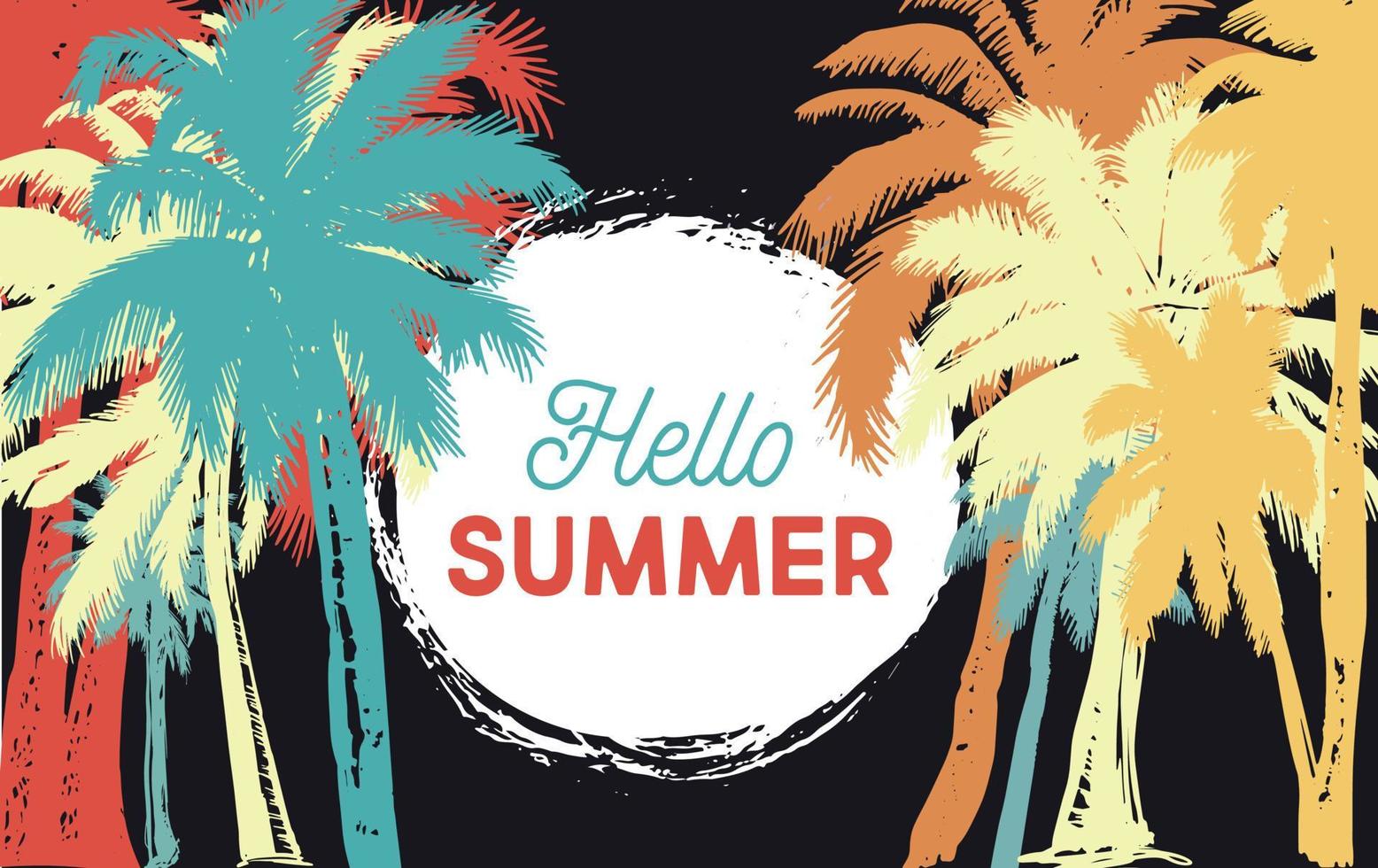 Hello Summer, Palm hand drawn illustrations, vector. vector