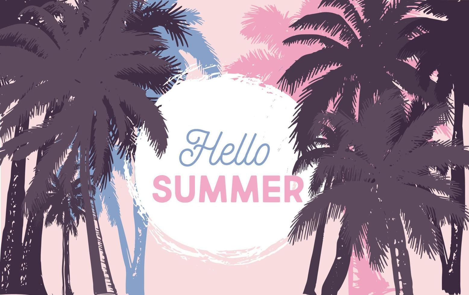 Hello Summer, Palm hand drawn illustrations, vector. vector