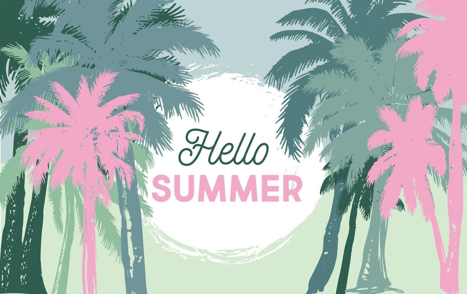 Hello Summer, Palm hand drawn illustrations, vector. vector