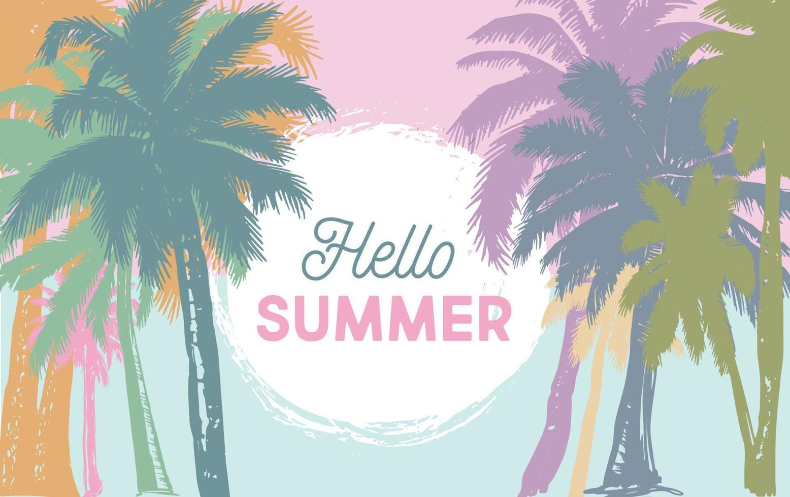 Hello Summer, Palm hand drawn illustrations, vector. vector