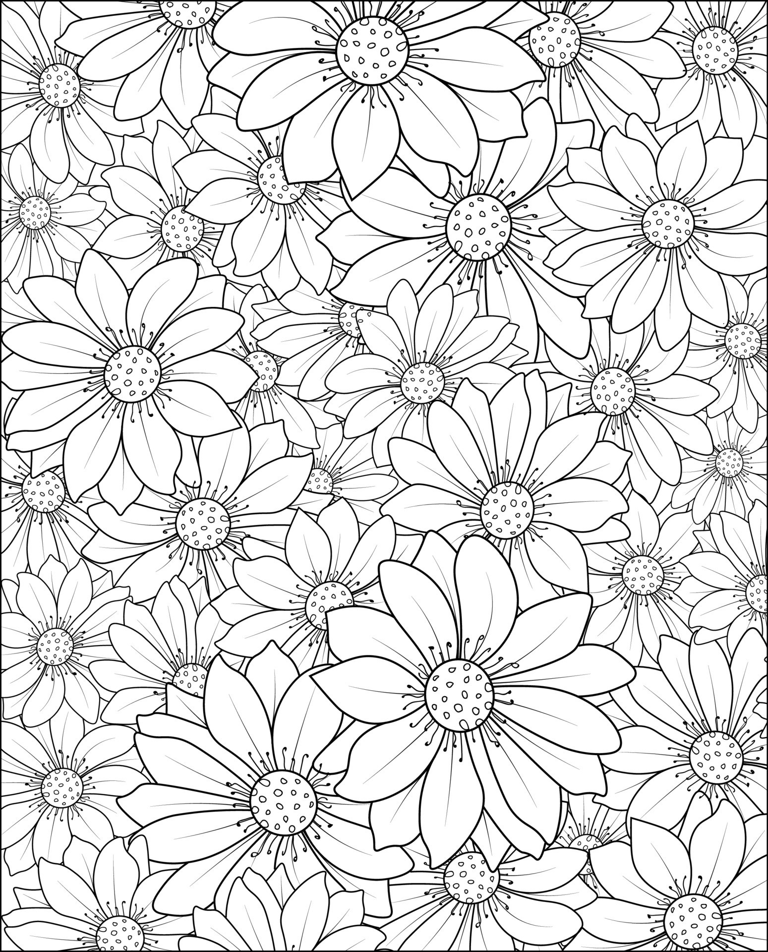 Beautiful botanical daisy flower pattern illustration for coloring book ...