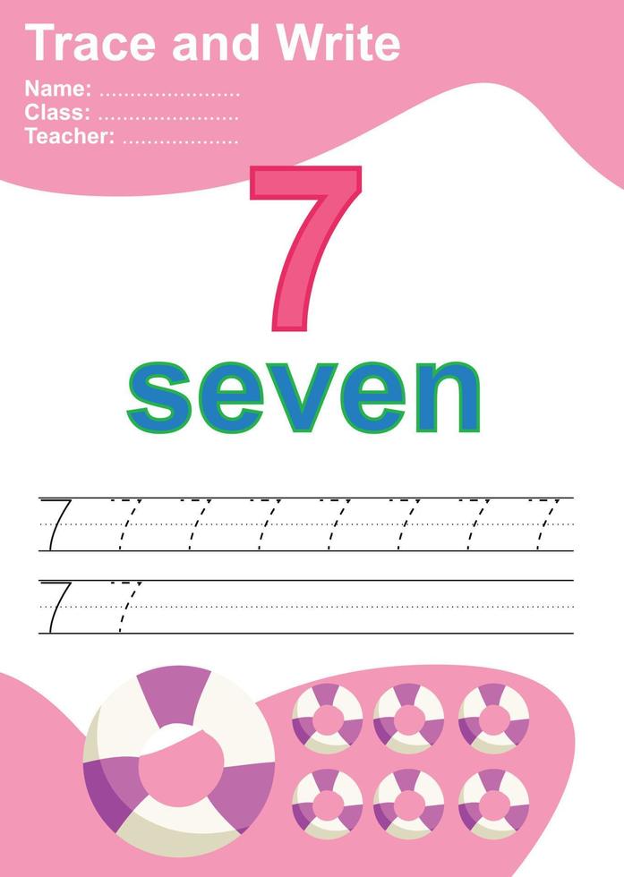 Trace and write number for children. Exercise for children to recognize the number. Educational worksheet for preschool. Vector file.