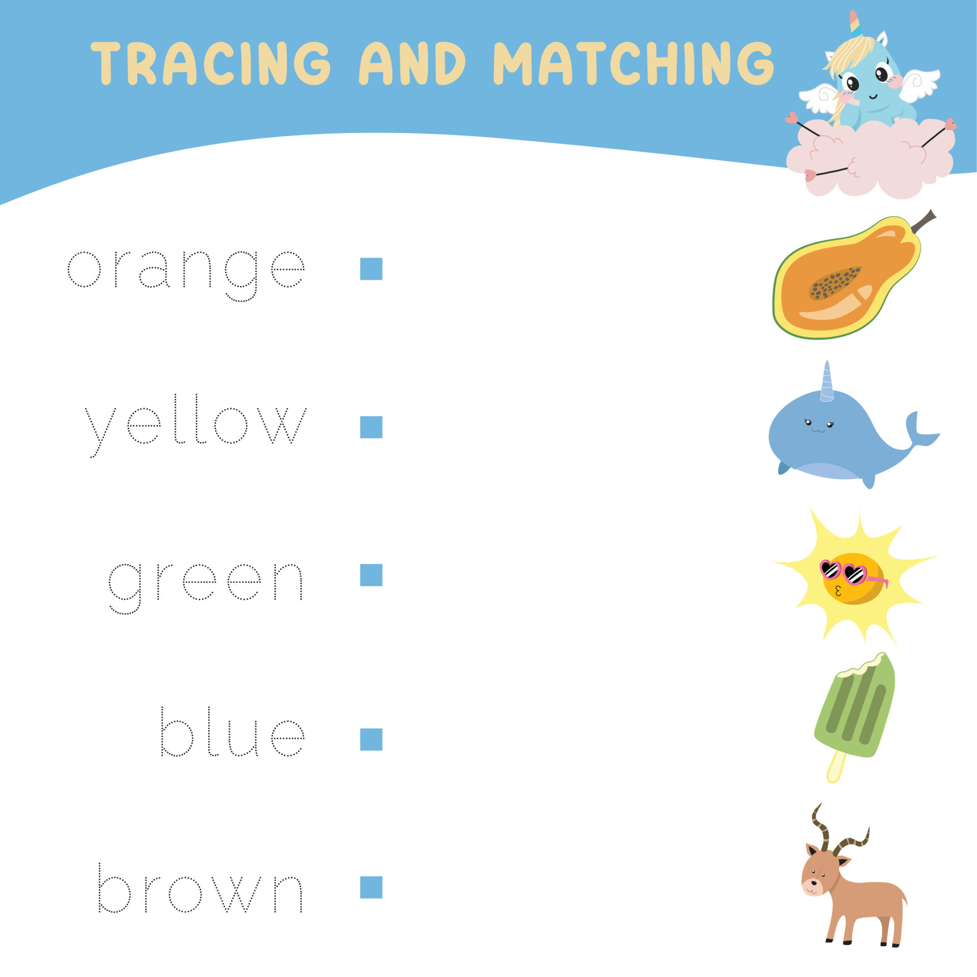 Trace and matching words with pictures. Exercise for children to