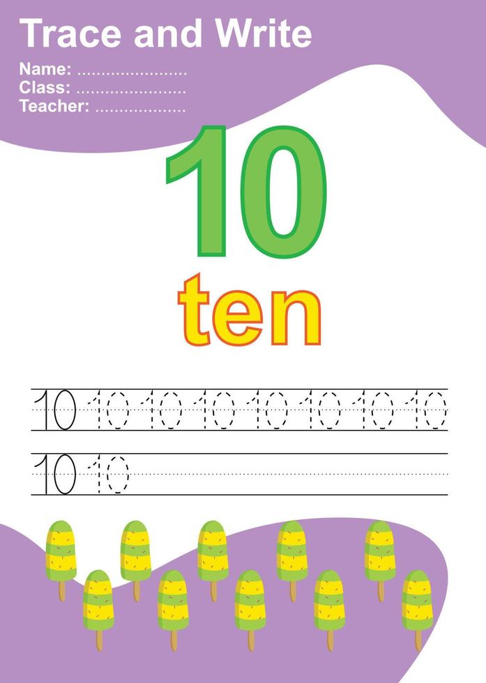 Trace and write number for children. Exercise for children to recognize the number. Educational worksheet for preschool. Vector file.