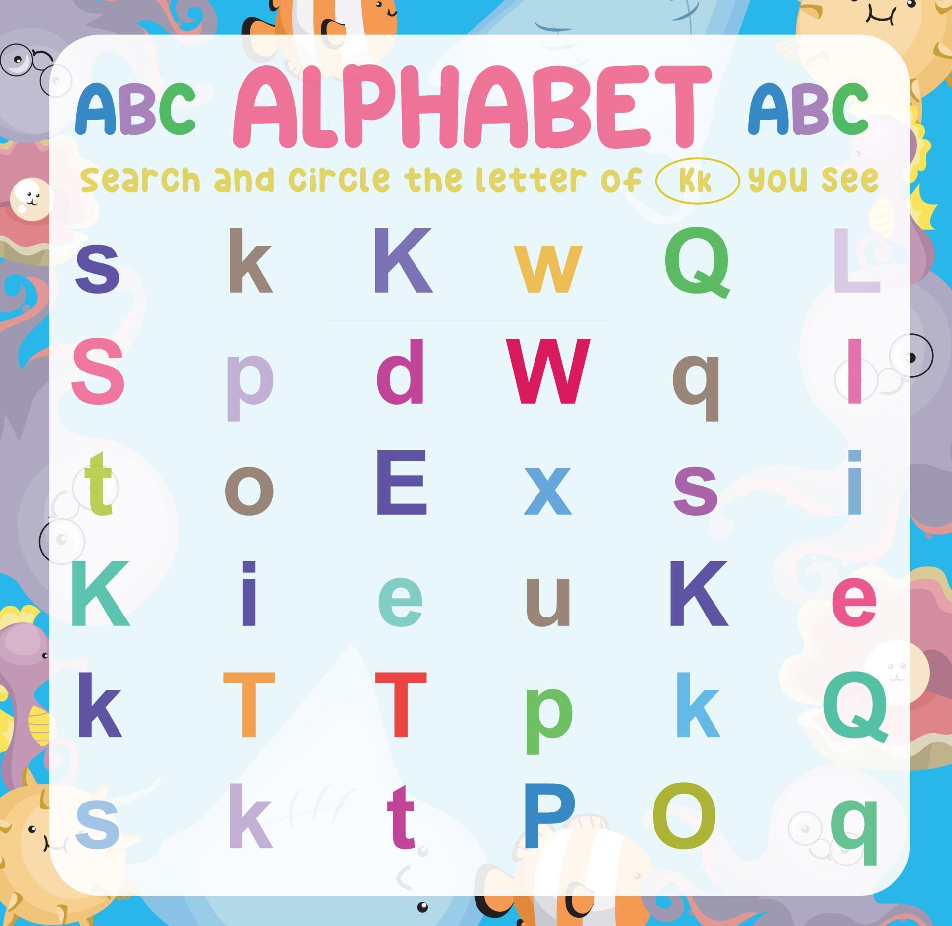 Search and circle the uppercase and lowercase letter on the worksheet