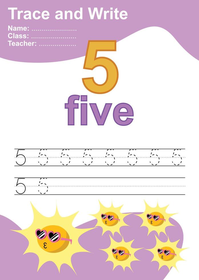 Trace and write number for children. Exercise for children to recognize the number. Educational worksheet for preschool. Vector file.