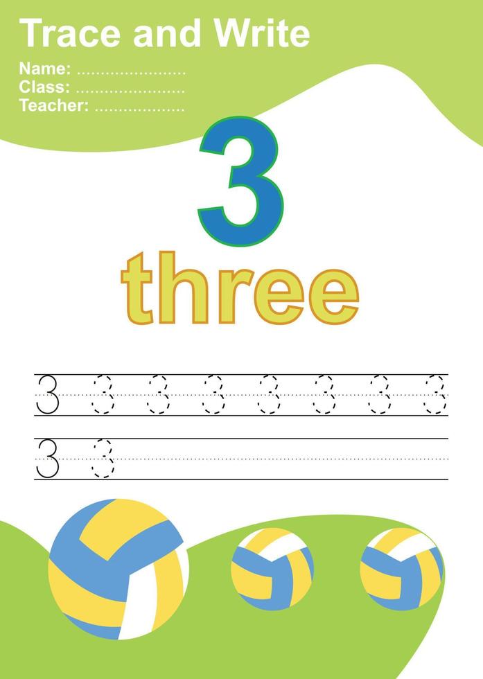 Trace and write number for children. Exercise for children to recognize the number. Educational worksheet for preschool. Vector file.