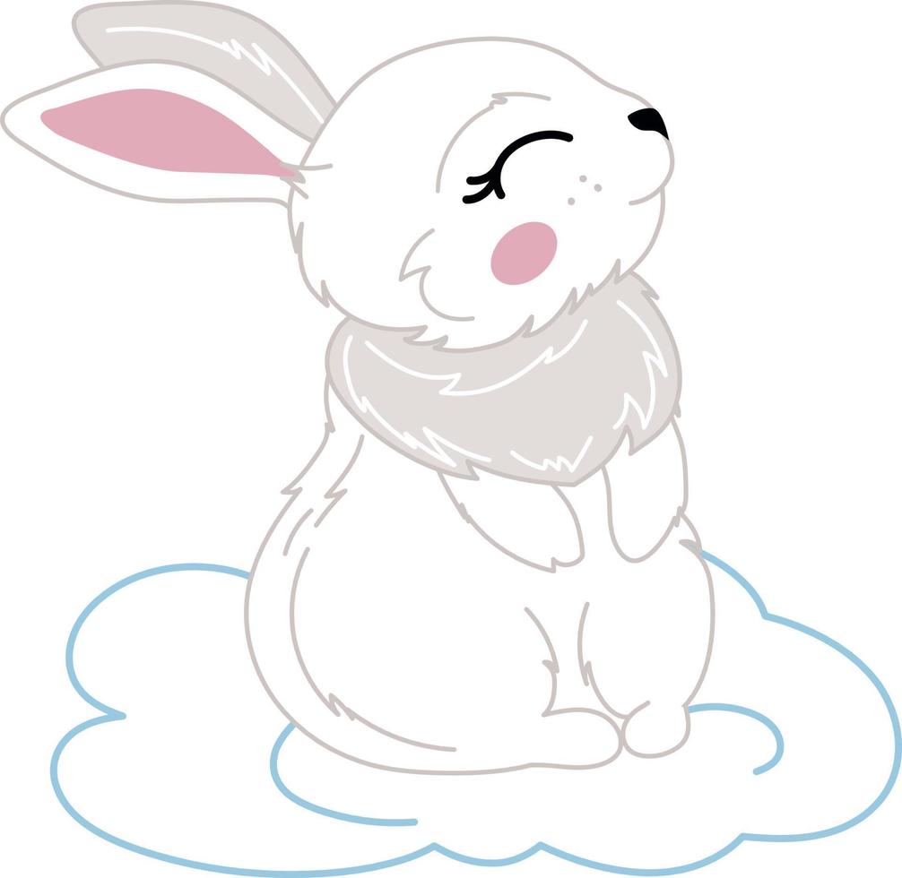 vector illustration of a white bunny on a cloud