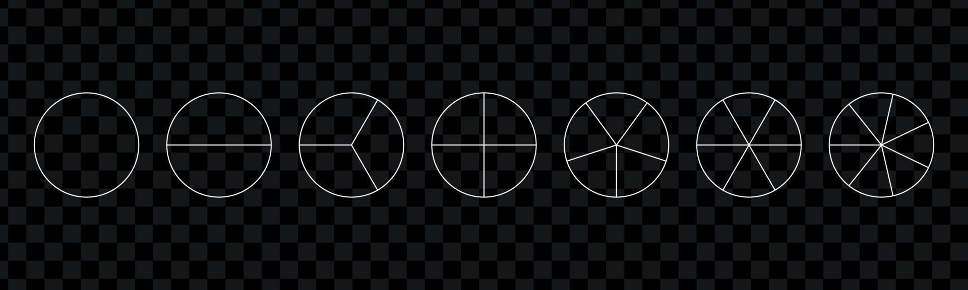 Segment slice set. Pie chart . Diagram with 2,3,4,5,6 sections or steps. Pizza geometry math. pies fraction. Vector isolated illustration