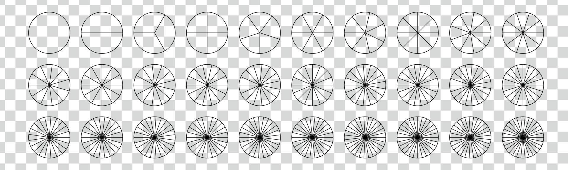 círculos geométricos divididos. conjunto de rebanadas de segmento. geometría sencilla. diagrama con secciones o pasos. ilustración vectorial aislada vector