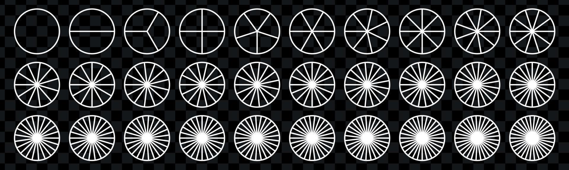 Divided geometric circles. Segment slice set. Simple geometry. Diagram with sections or steps. Vector isolated illustration