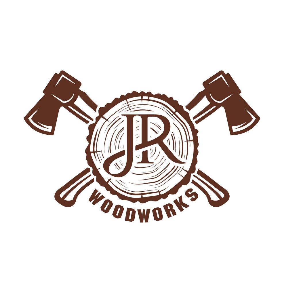 woodwork logo design with two aux vector