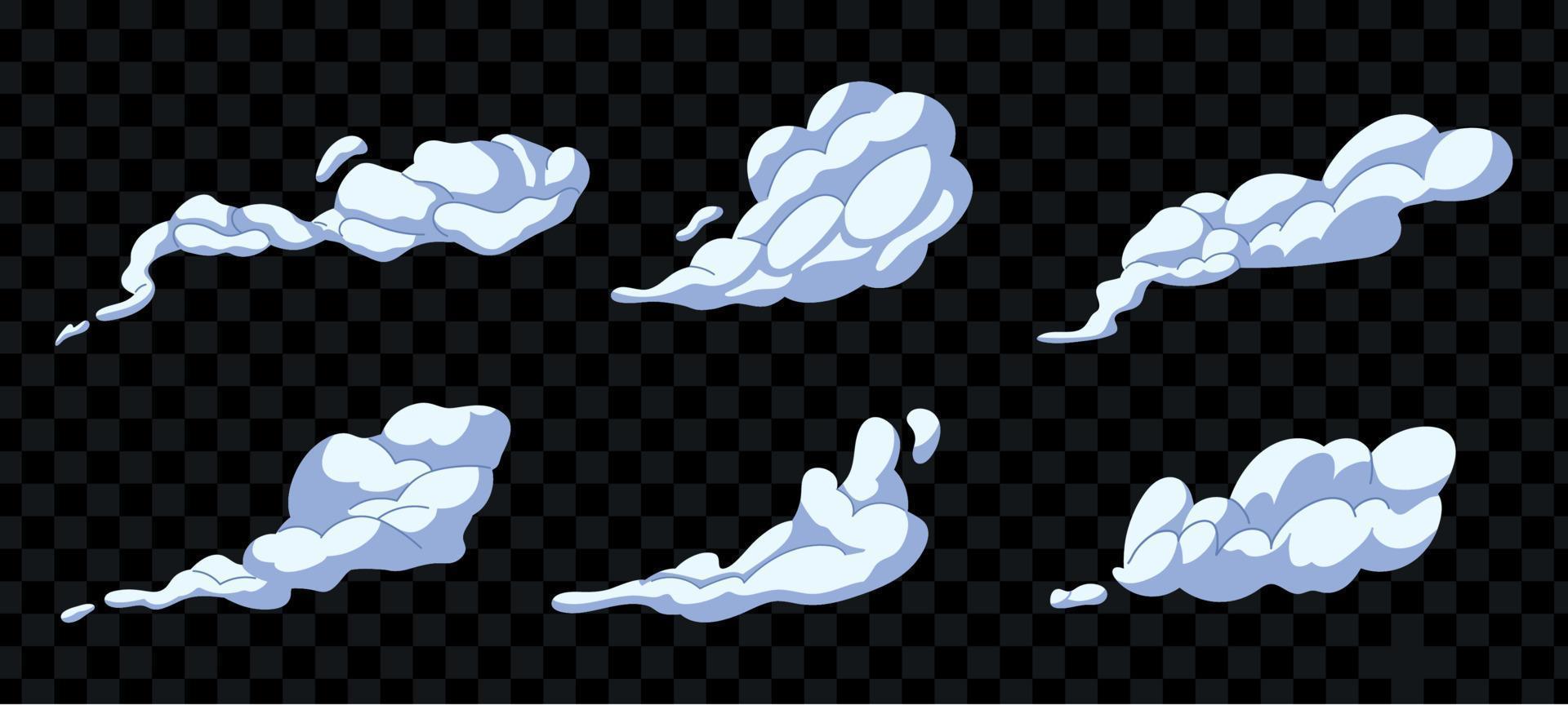 rastro de los escapes. humo después de los escapes. conjunto de nubes de polvo y gas. silueta ahumada abstracta. ilustración vectorial aislada vector