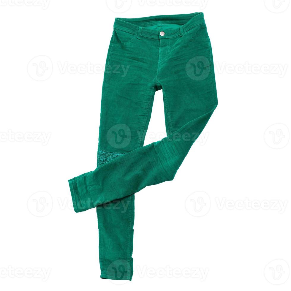 pantalones verdes aislados en blanco, los pantalones se burlan foto