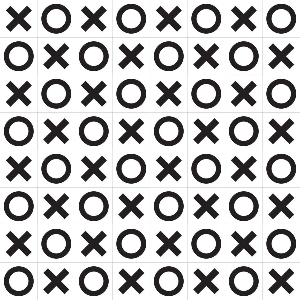 X O seamless pattern. Black-white tic-tax-toe seamless pattern. Repeat the geometric tile. Vector illustration.