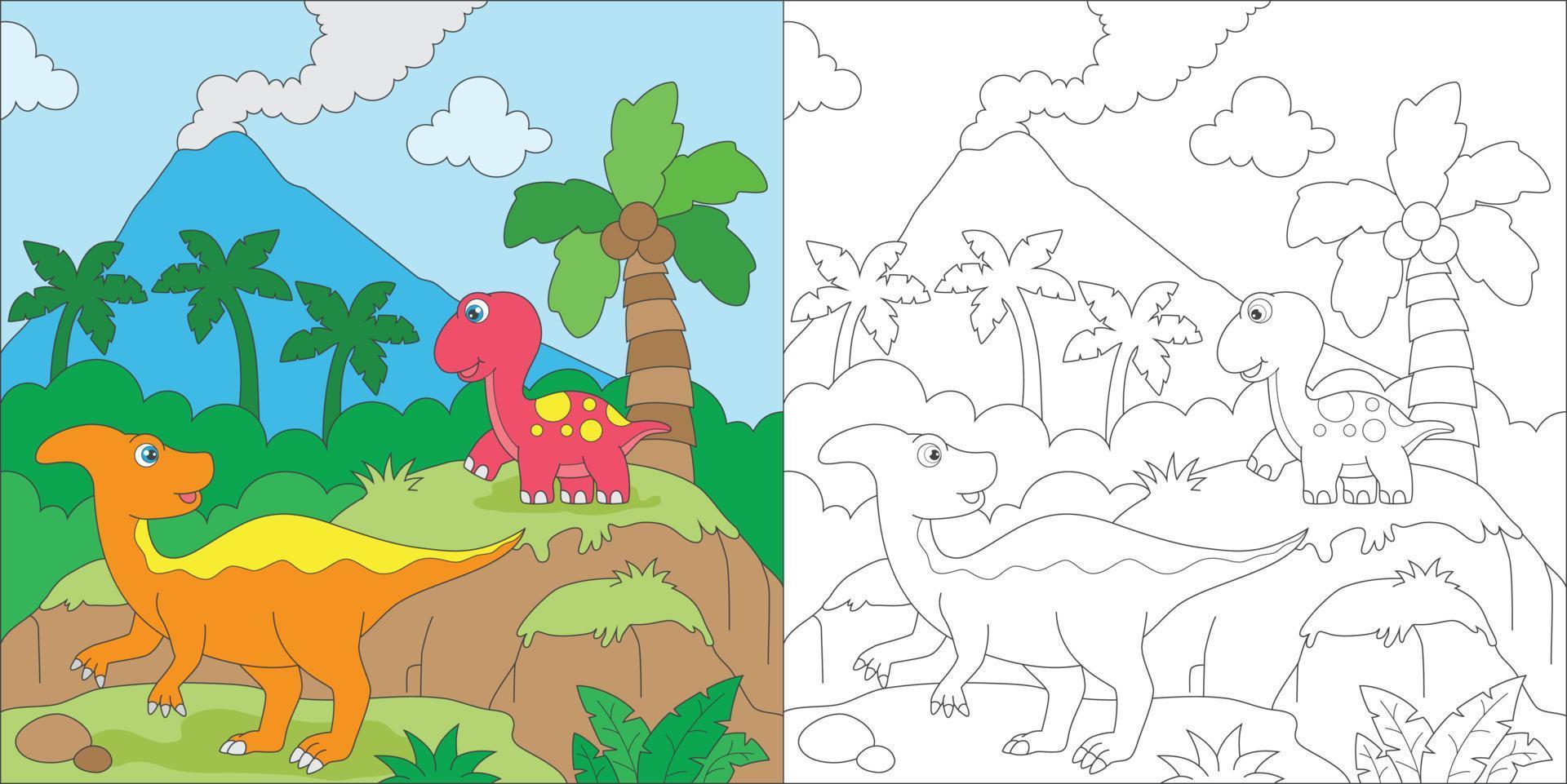 coloring parasaur and friend vector