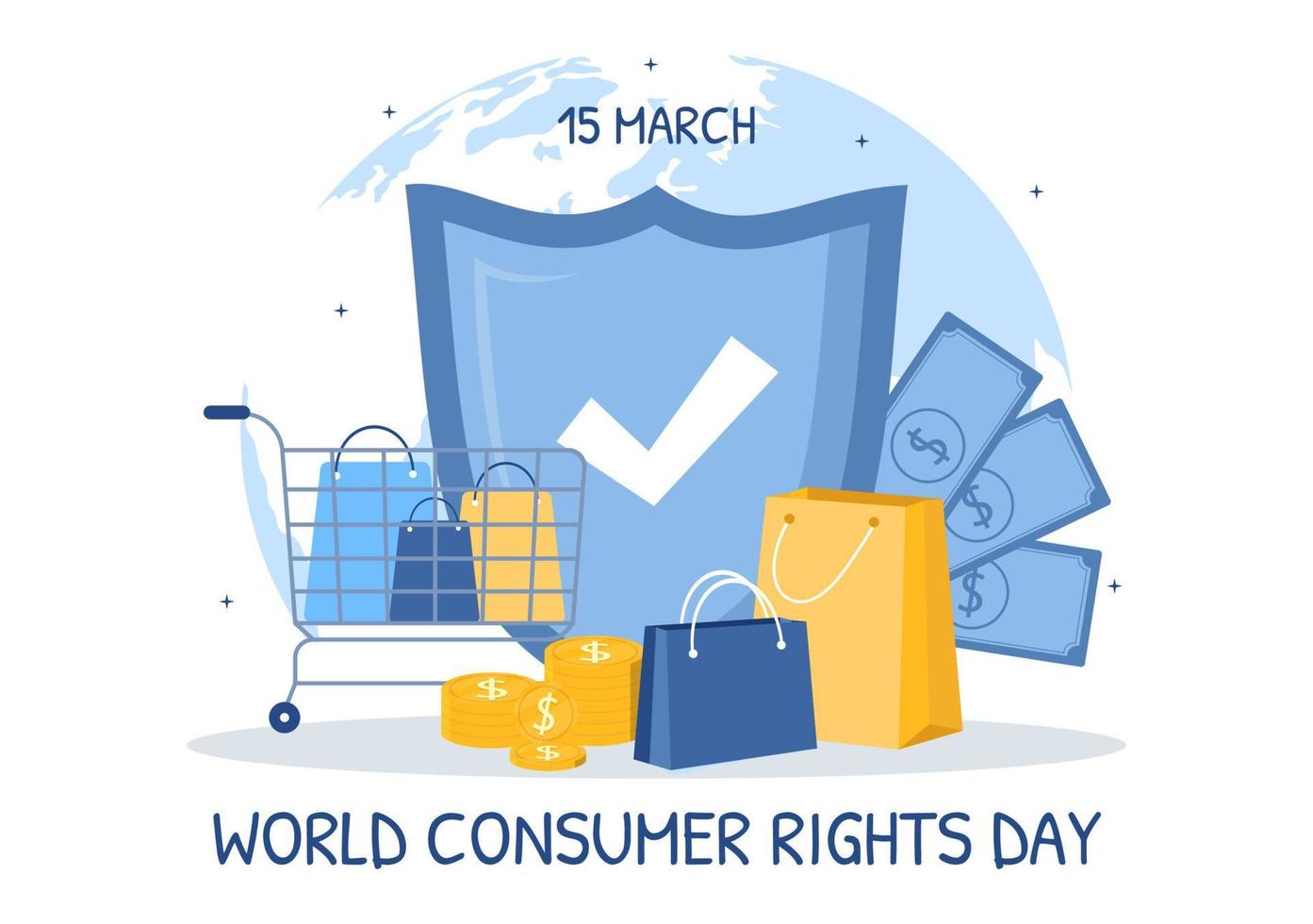 World Consumer Rights Day Illustration with Shopping, Bags and Needs of Consumers for Web Banner or Landing Page in Flat Cartoon Hand Drawn Templates vector