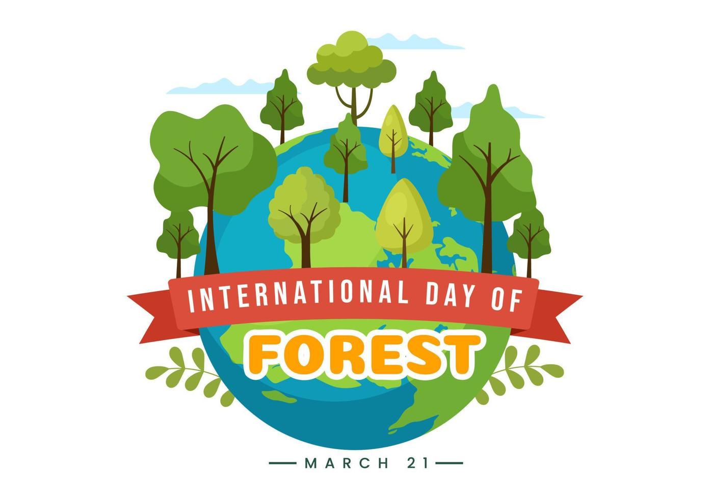 ilustración del día mundial de la silvicultura el 21 de marzo para educar, amar y proteger el bosque en plantillas de página de aterrizaje dibujadas a mano con caricaturas planas vector