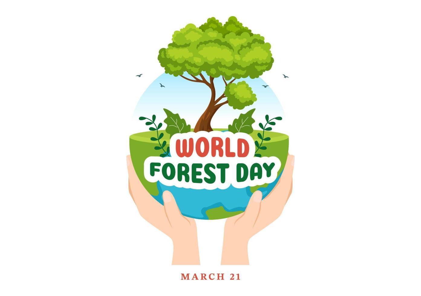 ilustración del día mundial de la silvicultura el 21 de marzo para educar, amar y proteger el bosque en plantillas de página de aterrizaje dibujadas a mano con caricaturas planas vector