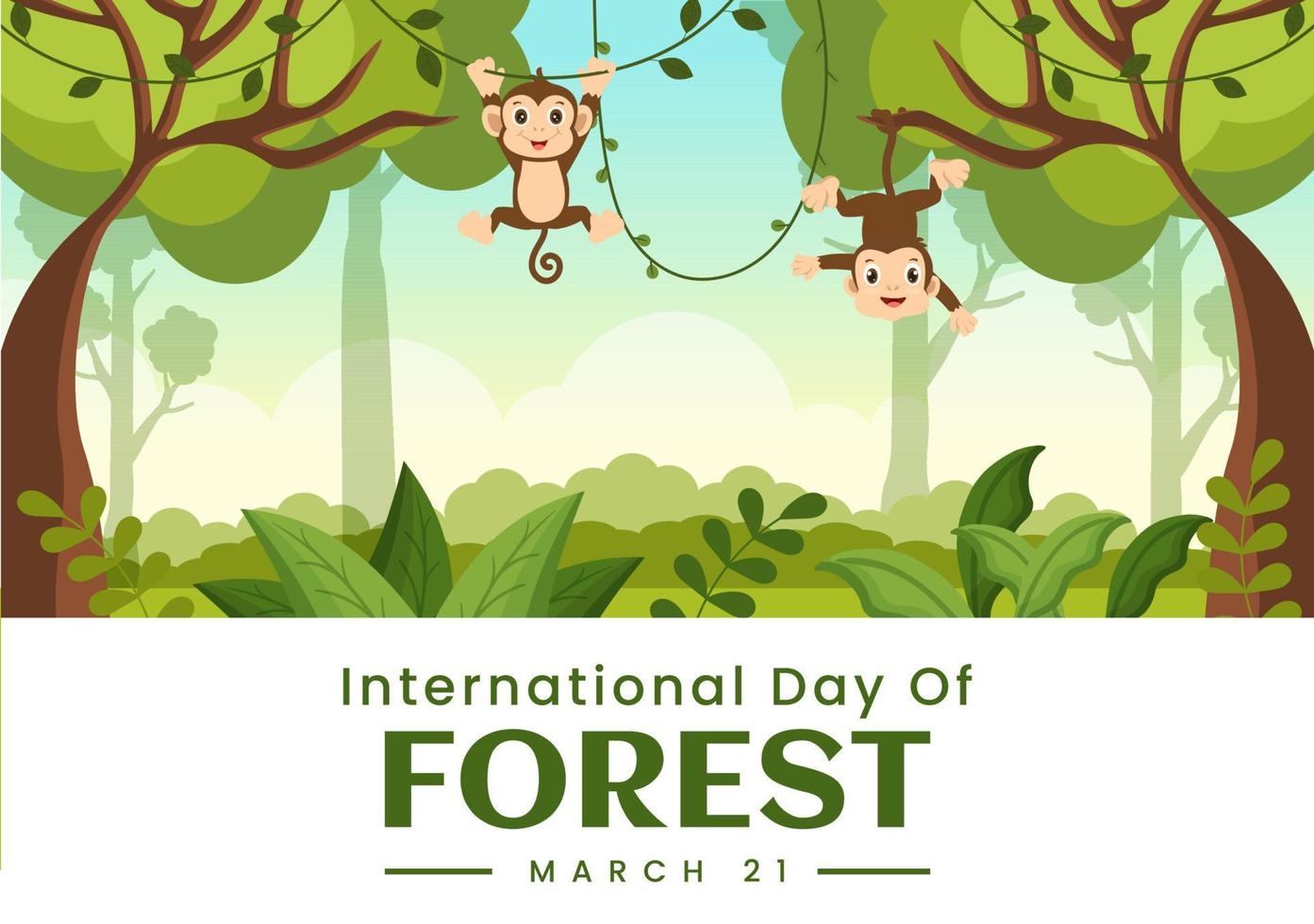 ilustración del día mundial de la silvicultura el 21 de marzo para educar, amar y proteger el bosque en plantillas de página de aterrizaje dibujadas a mano con caricaturas planas vector