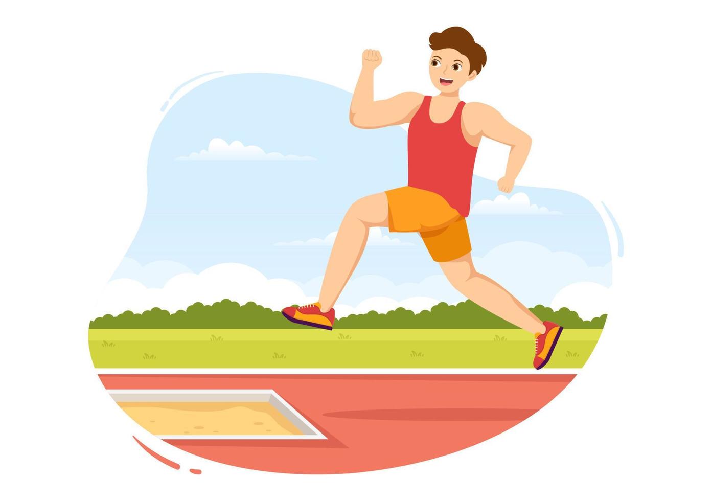 Long Jump Illustration with Athlete Doing Jumps in Sand Pit for Web Banner or Landing Page in Sport Championship Flat Cartoon Hand Drawn Templates vector
