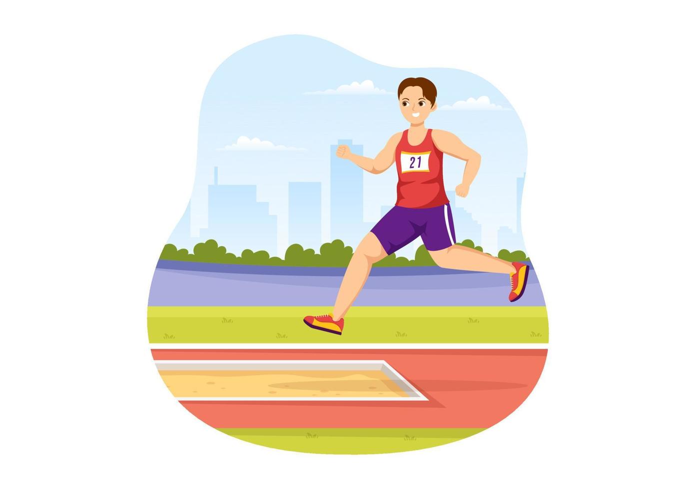 Long Jump Illustration with Athlete Doing Jumps in Sand Pit for Web Banner or Landing Page in Sport Championship Flat Cartoon Hand Drawn Templates vector