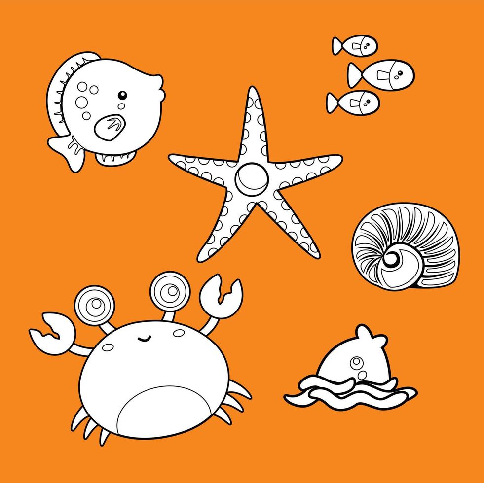 Cute Sea Animal Digital Stamp vector