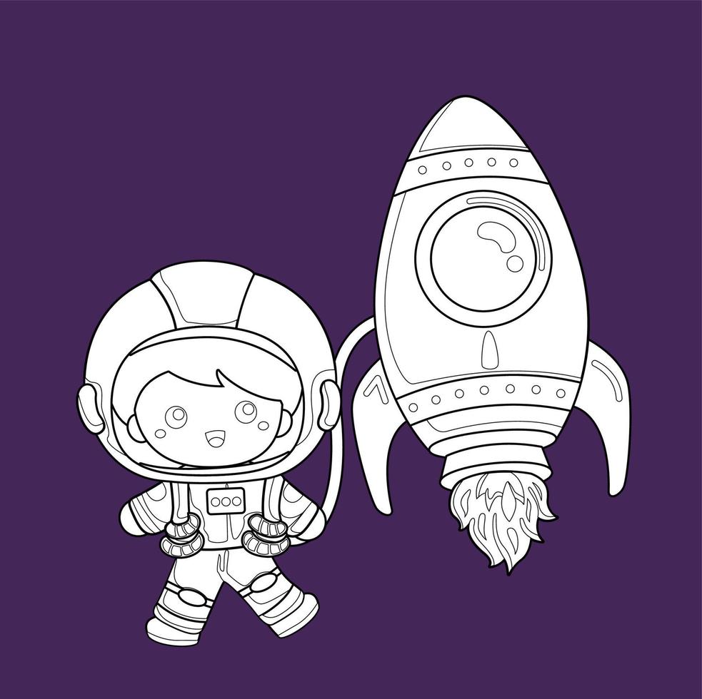 astronauta niños y cohete espacio exterior sello digital vector