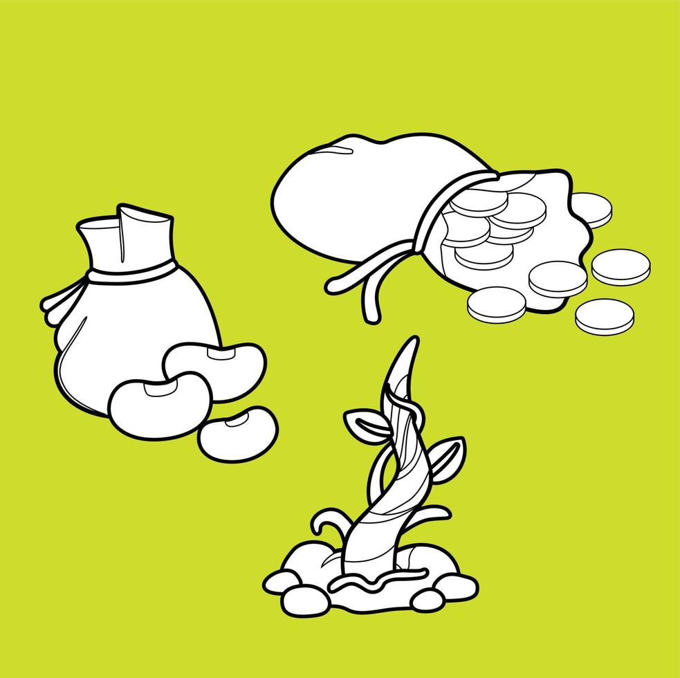 Beanstalk Bag Beanstalk Tree and Coin Bag Digital Stamp vector