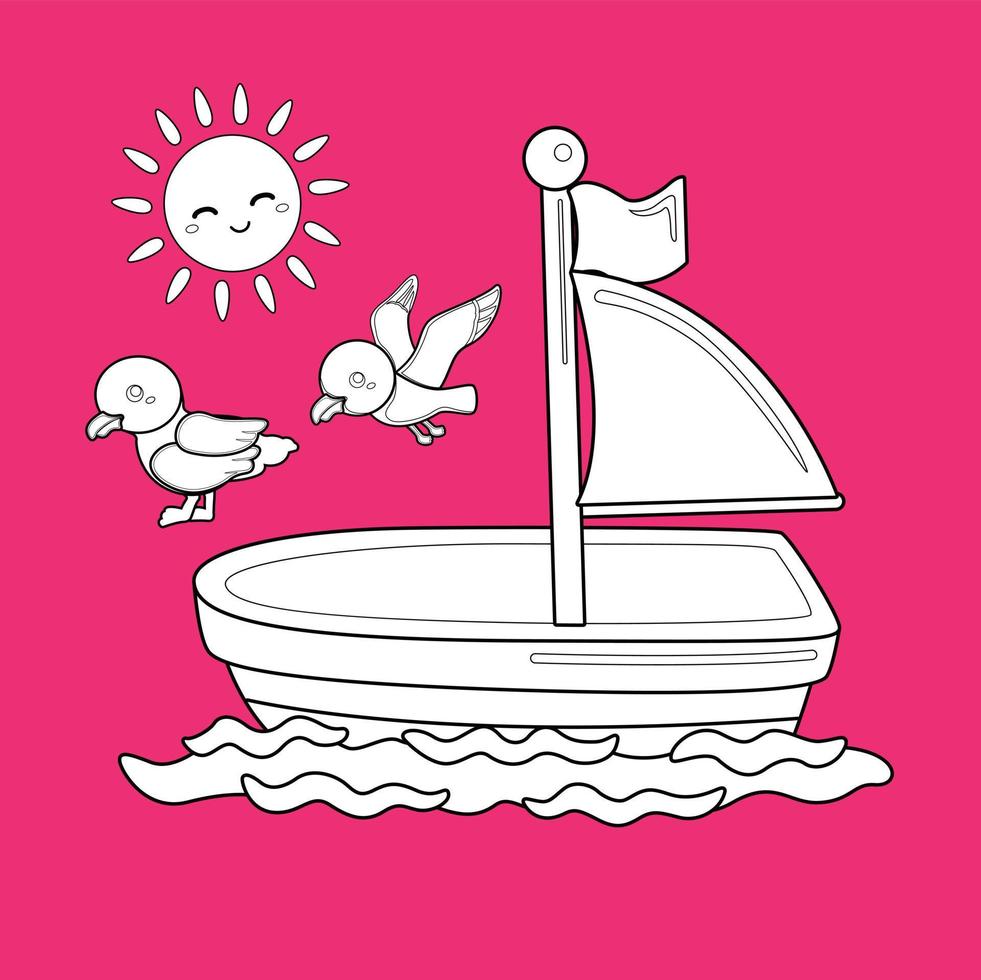 Sailing Boat Summer Holiday Activity Digital Stamp vector