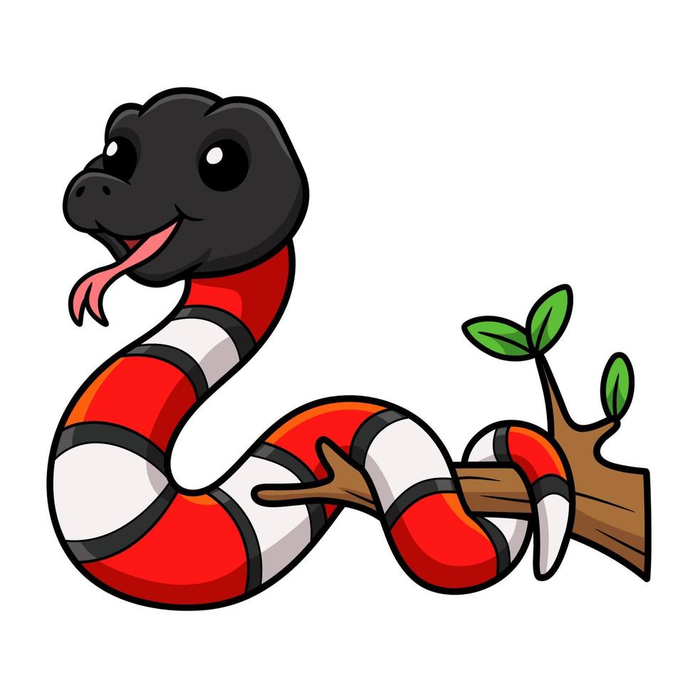 linda caricatura de serpiente de leche en la rama de un árbol vector