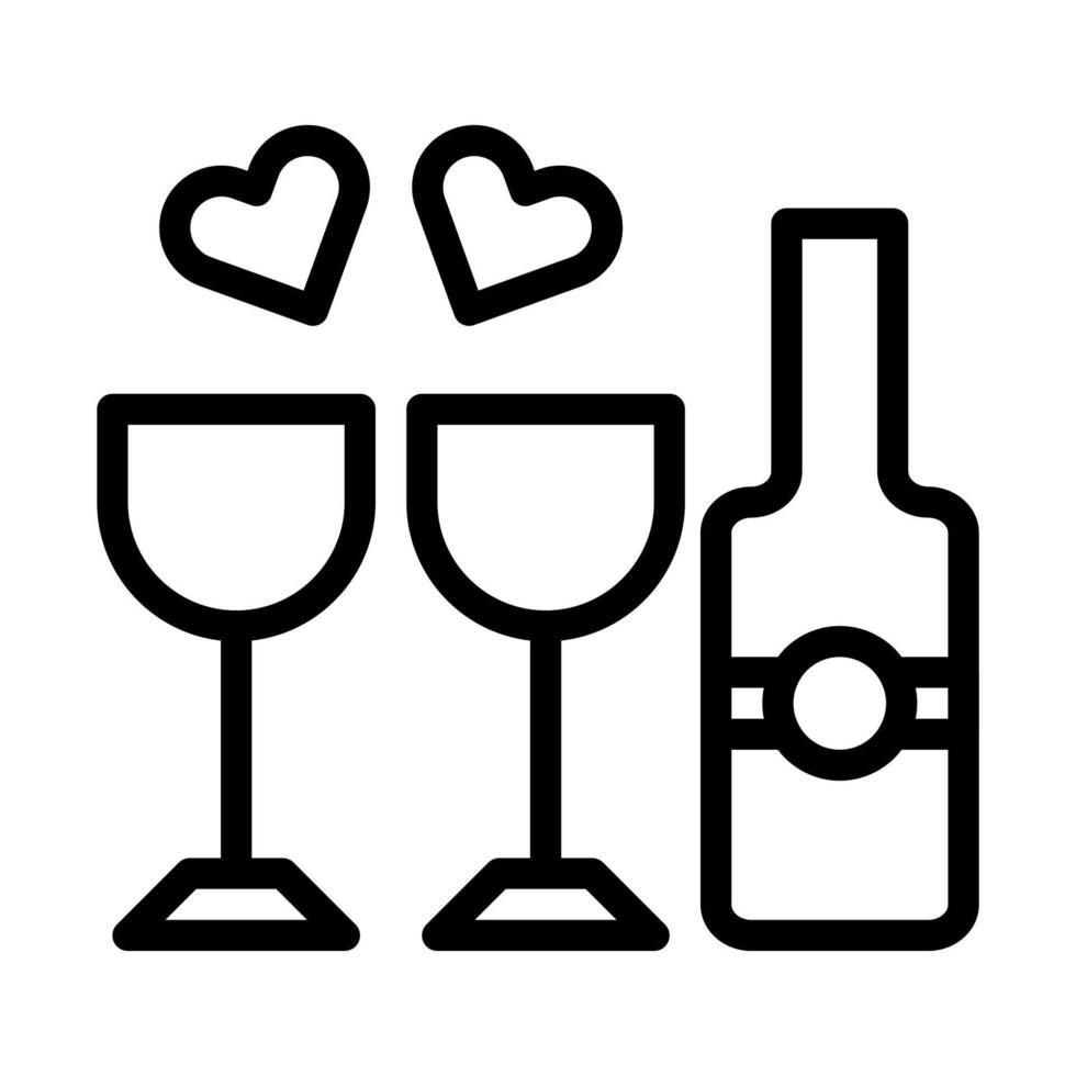 vector de ilustración de estilo de contorno de icono de San Valentín de vino e icono de logotipo perfecto.