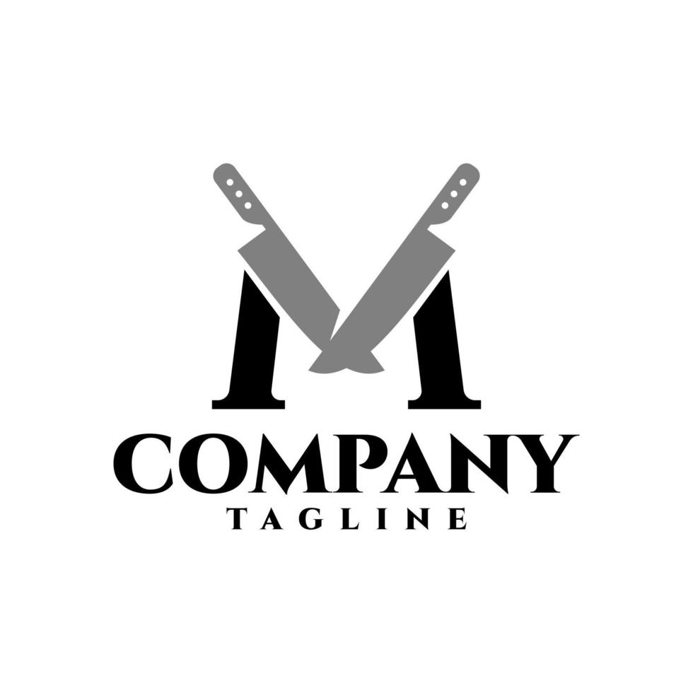 letter M with a knife, good for any business related to culinary, cutlery, weapon or knife. vector