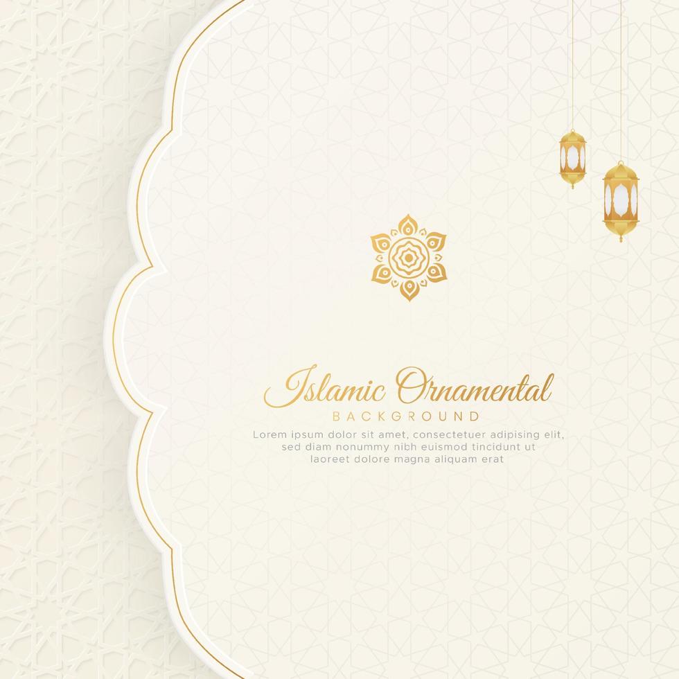 Islamic Ornamental Arabic White Background with Geometric Pattern and Lanterns vector