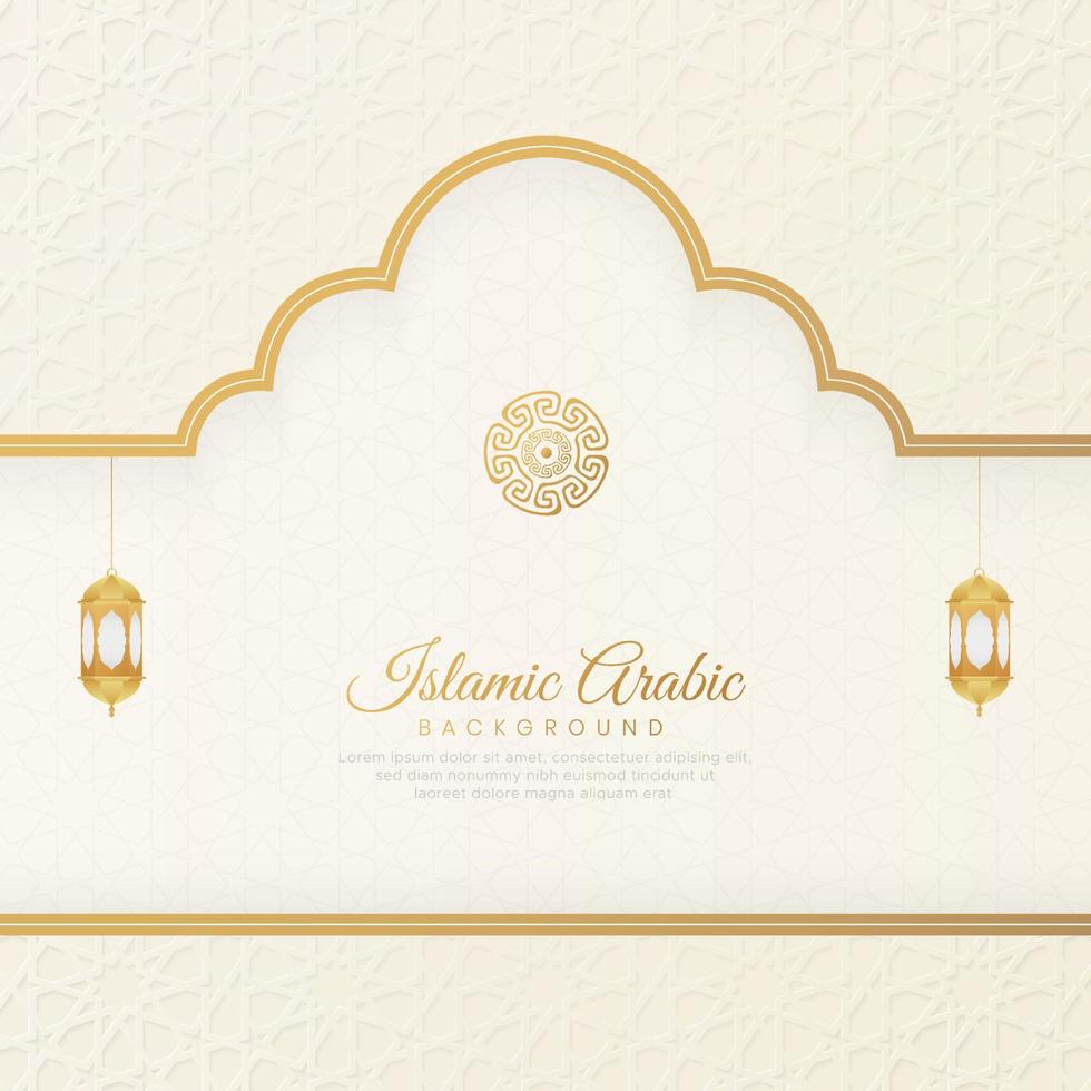Islamic Arabic Ornamental Arch Pattern White Background With Arabic Style Lanterns and Ornament vector