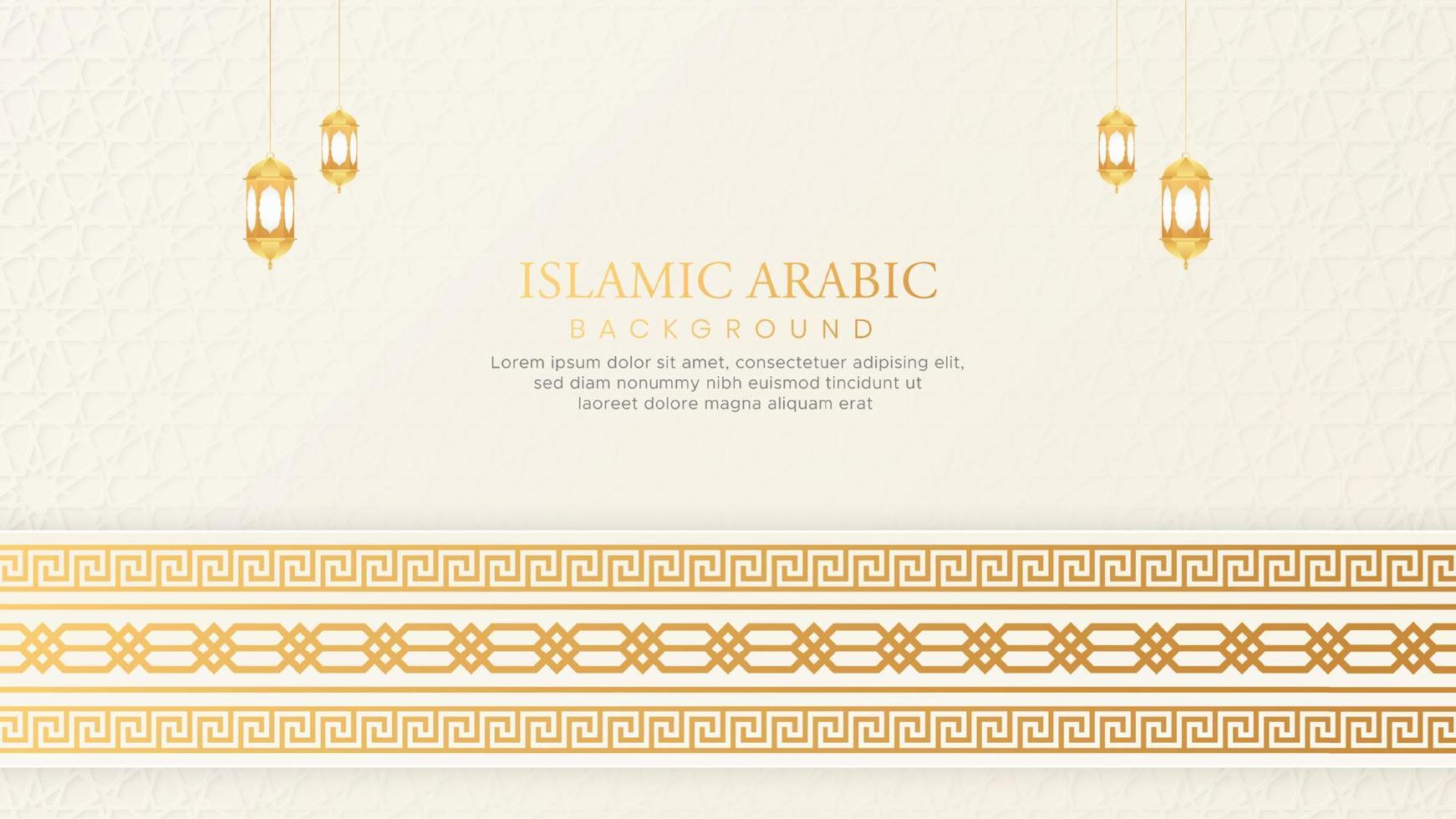 Islamic Arabic White and Golden Background with Greek Geometric Pattern Border and Brushes vector