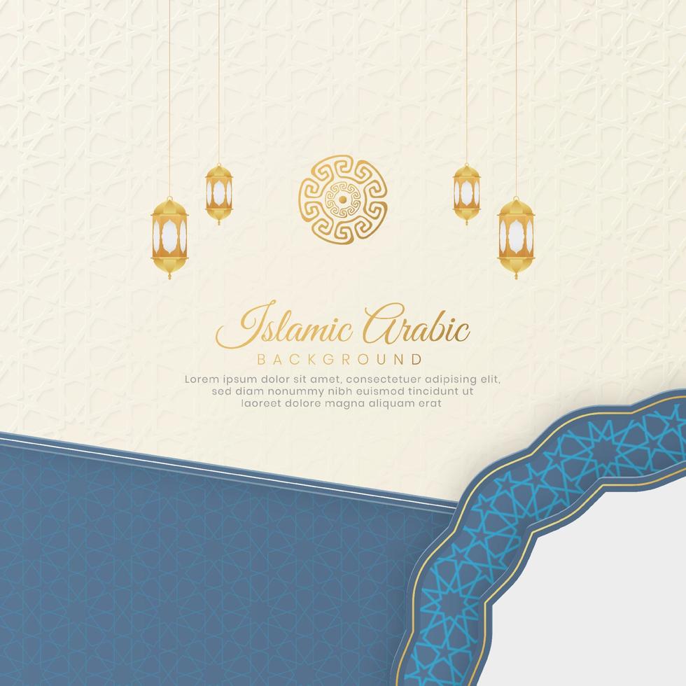 Islamic Arabic White Luxury Background with Geometric pattern and Beautiful Lanterns vector