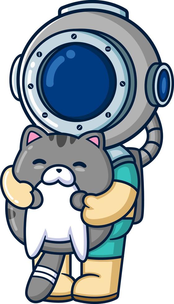 The diver playing together with cat vector