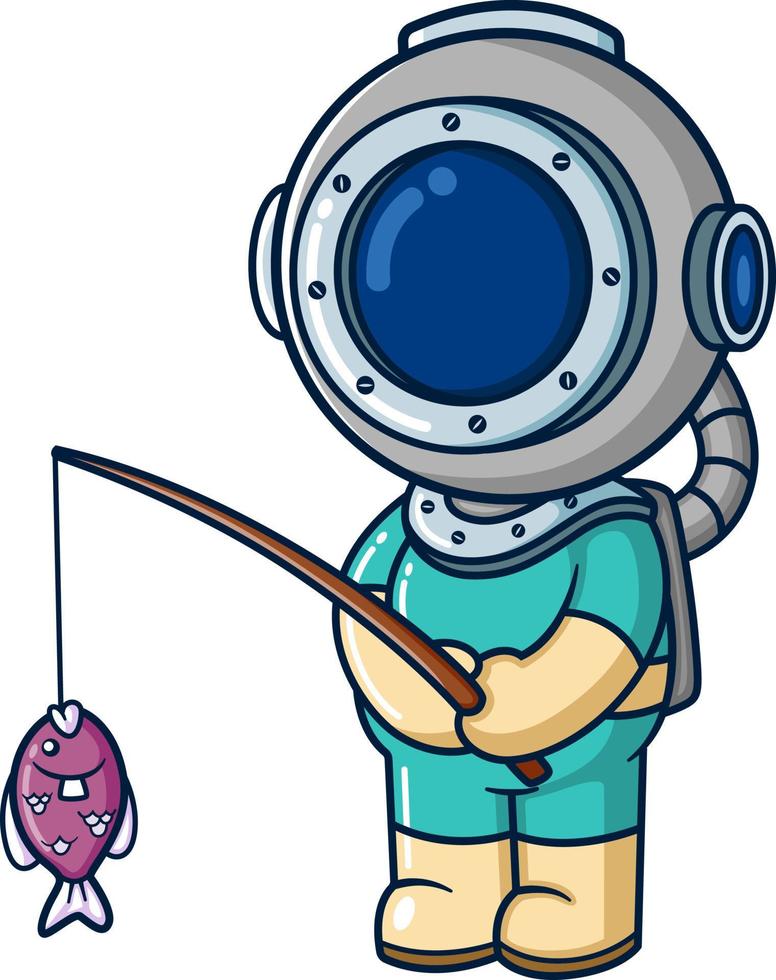 The diver fishing and catching a big fish vector