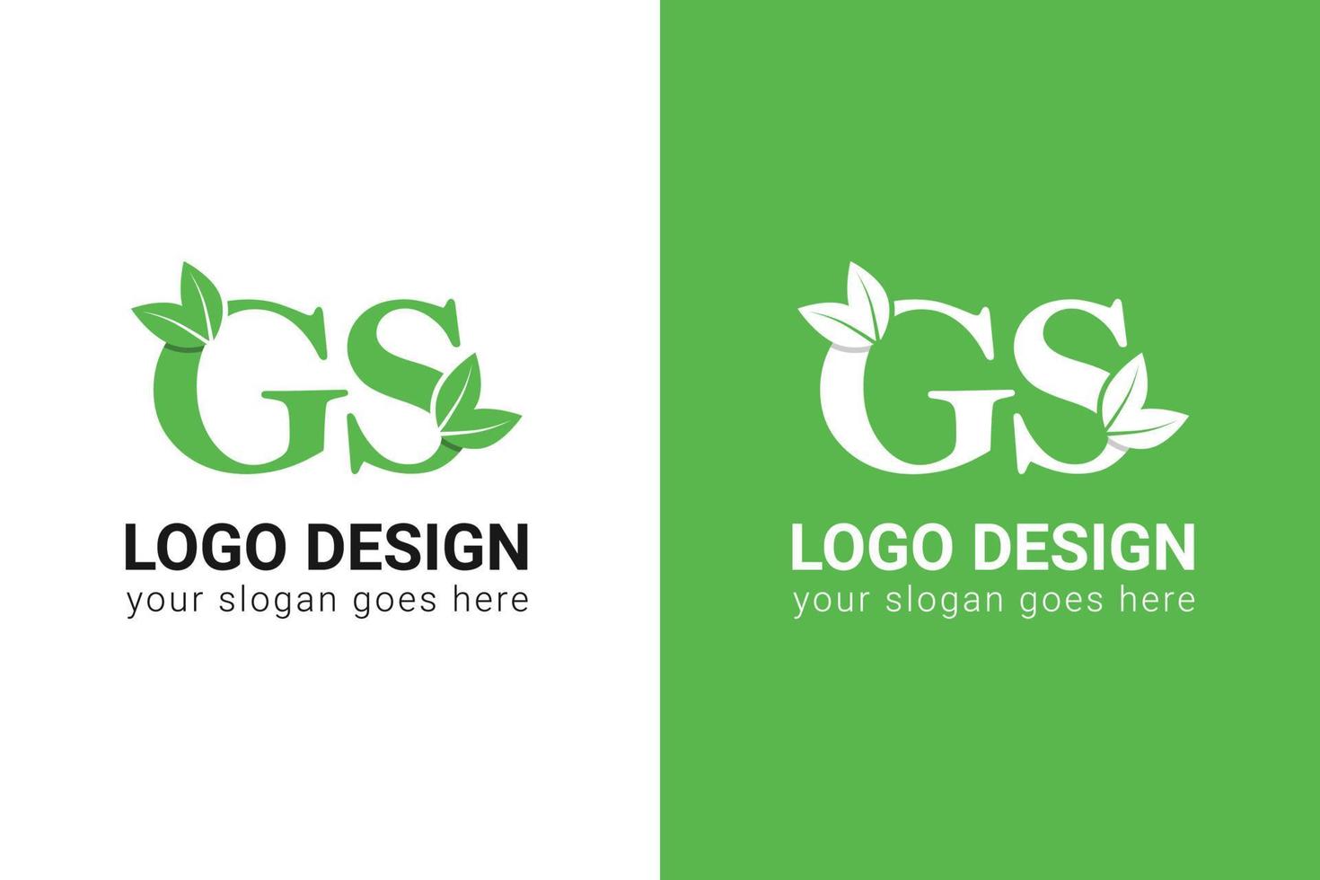 Ecology GS letters logo with green leaf. GS letters eco logo with leaf. Vector typeface for nature posters, eco friendly emblem, vegan identity, herbal and botanical cards etc.